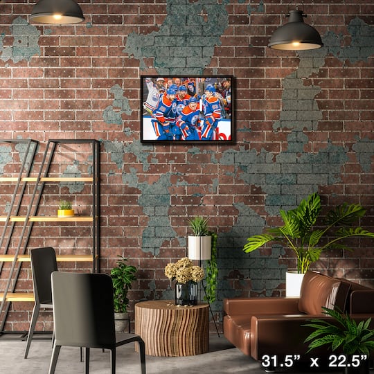 Edmonton Oilers 20" x 29" Unsigned Framed Canvas Celebration 31.5" x 22.5"